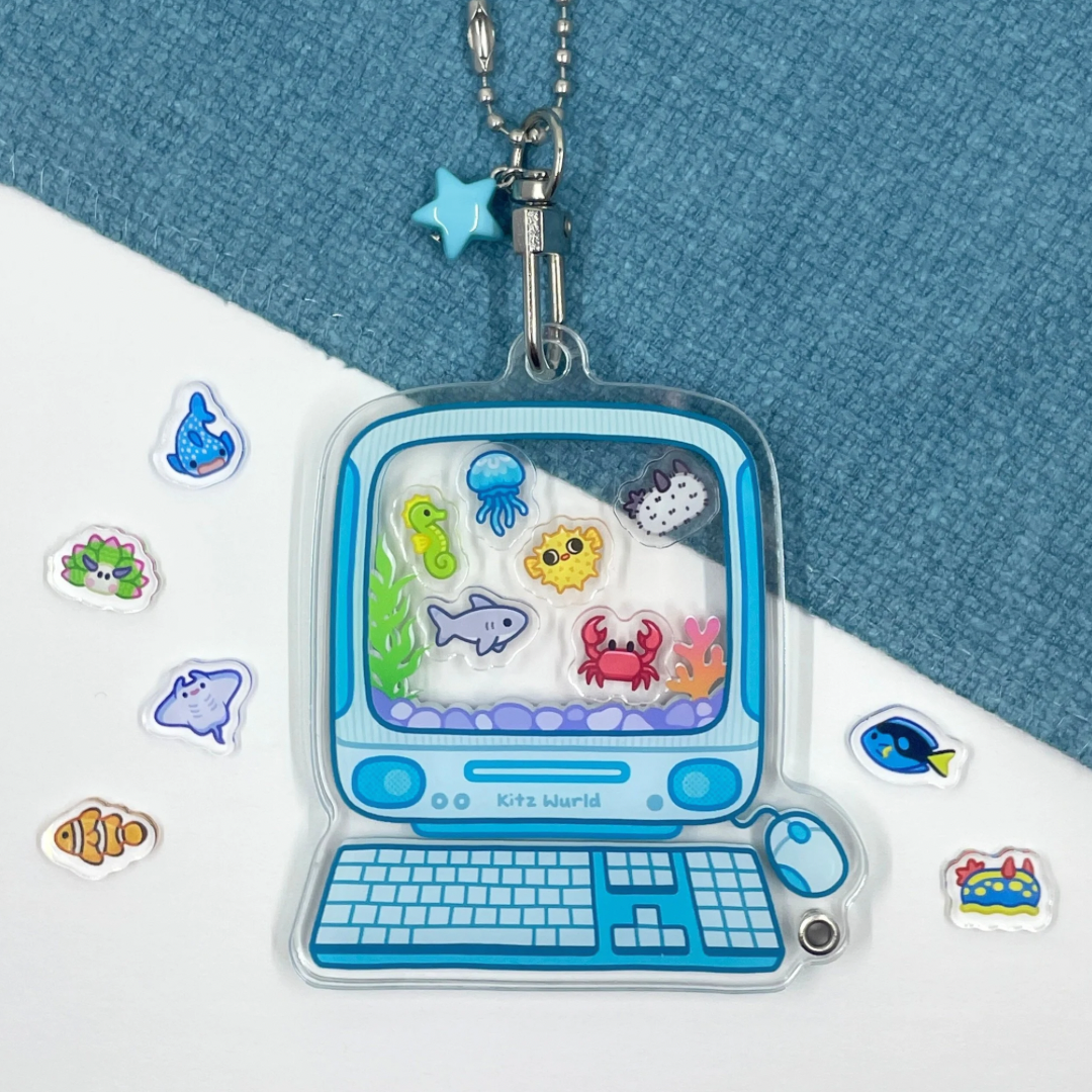 Computer Aquarium Shaker Keychain by Kitz Wurld