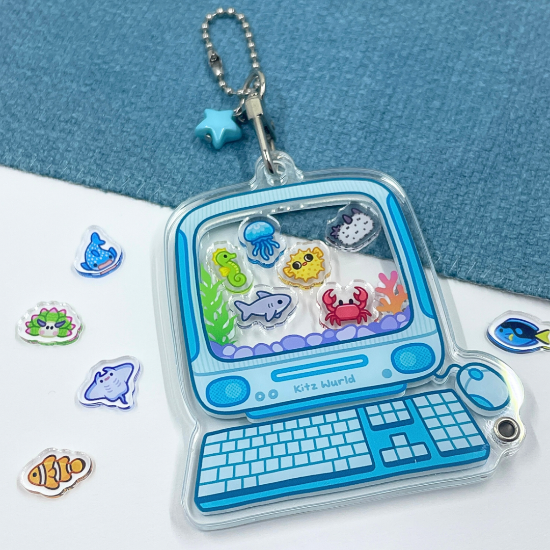 Computer Aquarium Shaker Keychain by Kitz Wurld