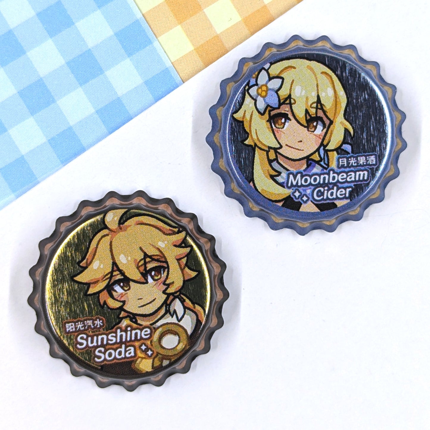 Genshin Bottle Cap Badges by actuallypunny