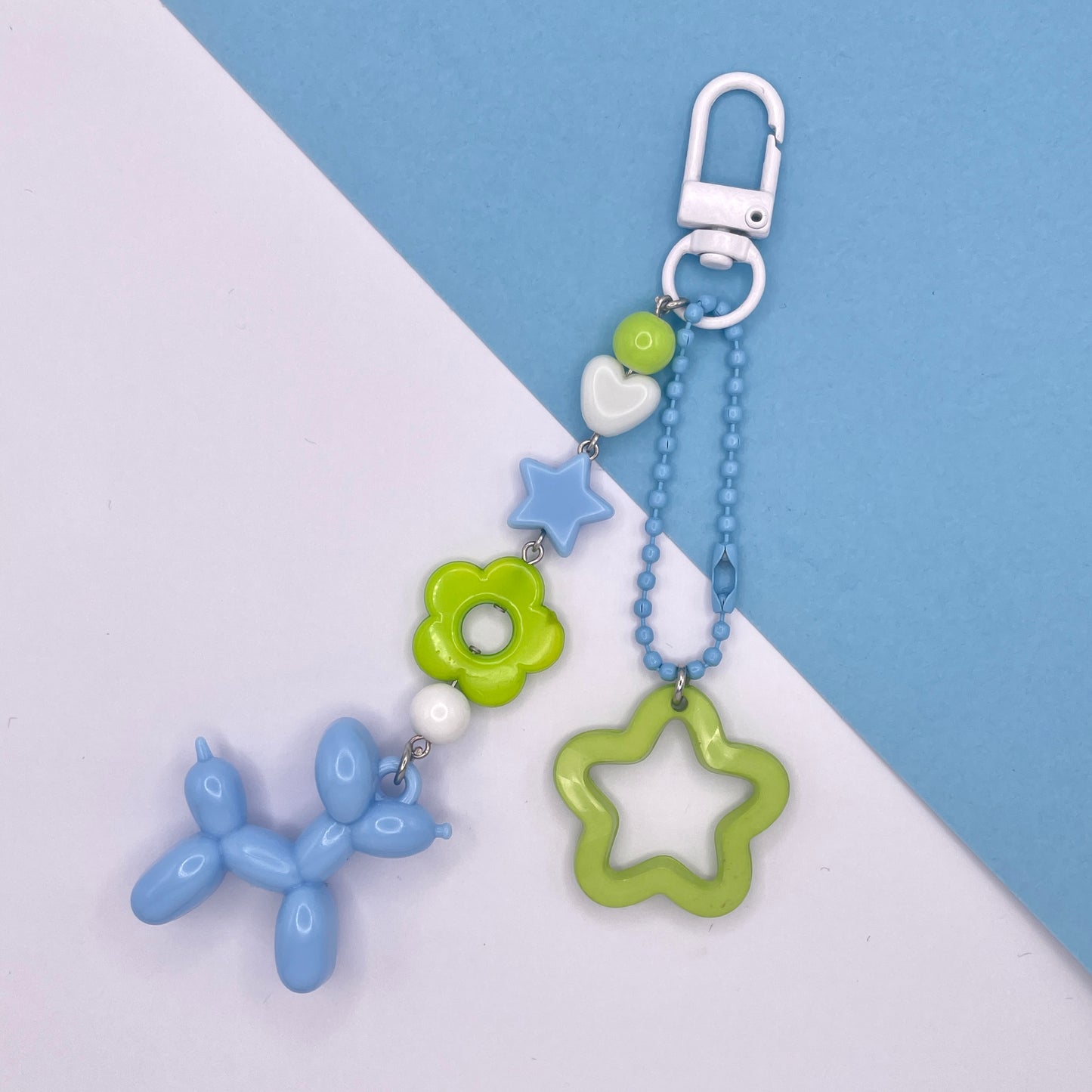 Blue & Green Balloon Dog Beaded Keychain by Kitz Wurld