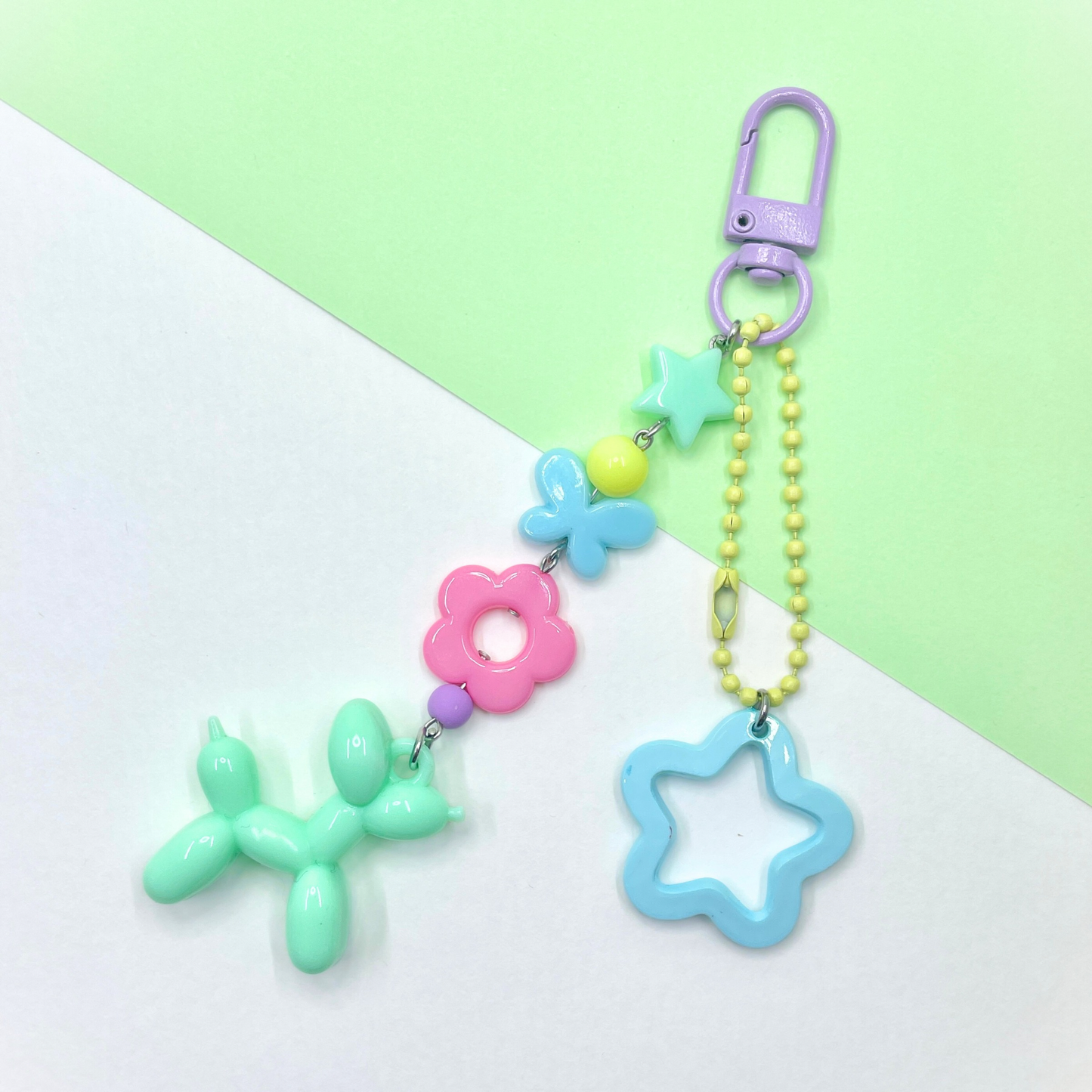 Pastel Rainbow Balloon Dog Beaded Keychain by Kitz Wurld