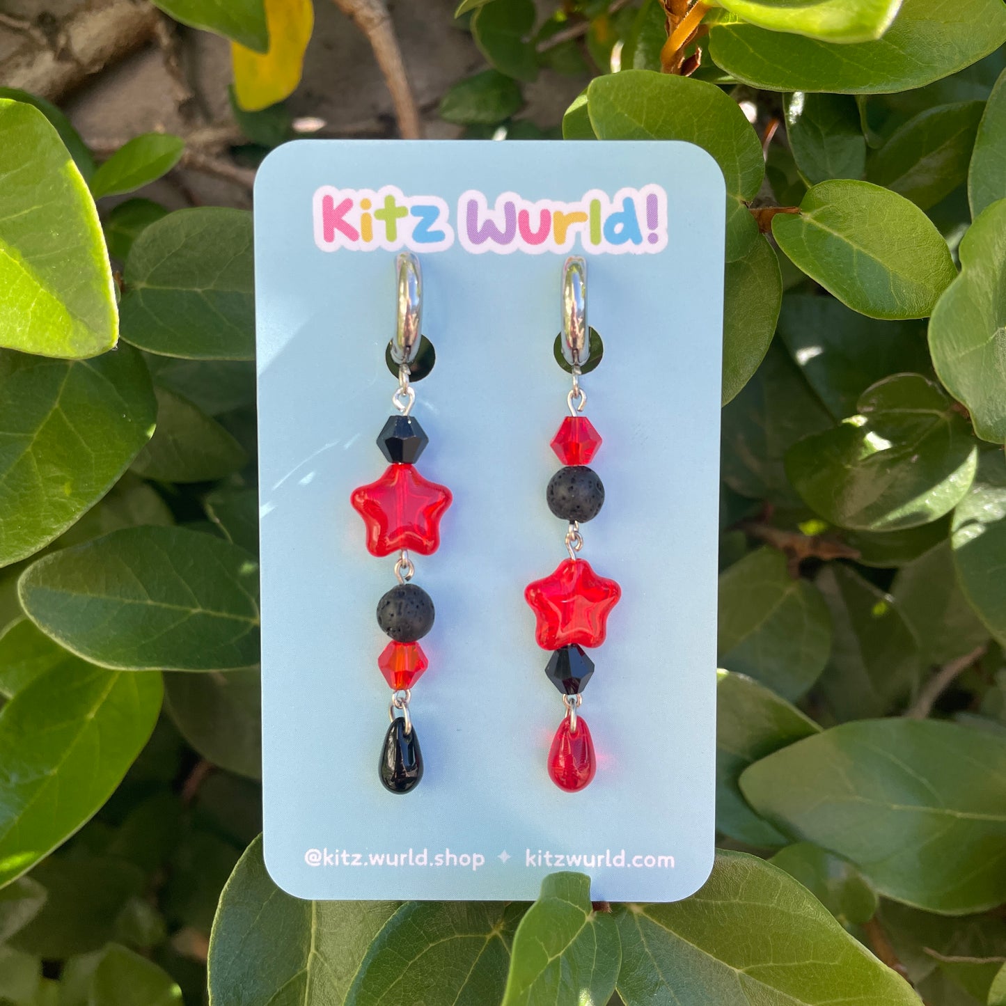 Red & Black Star Beaded Earrings by Kitz Wurld