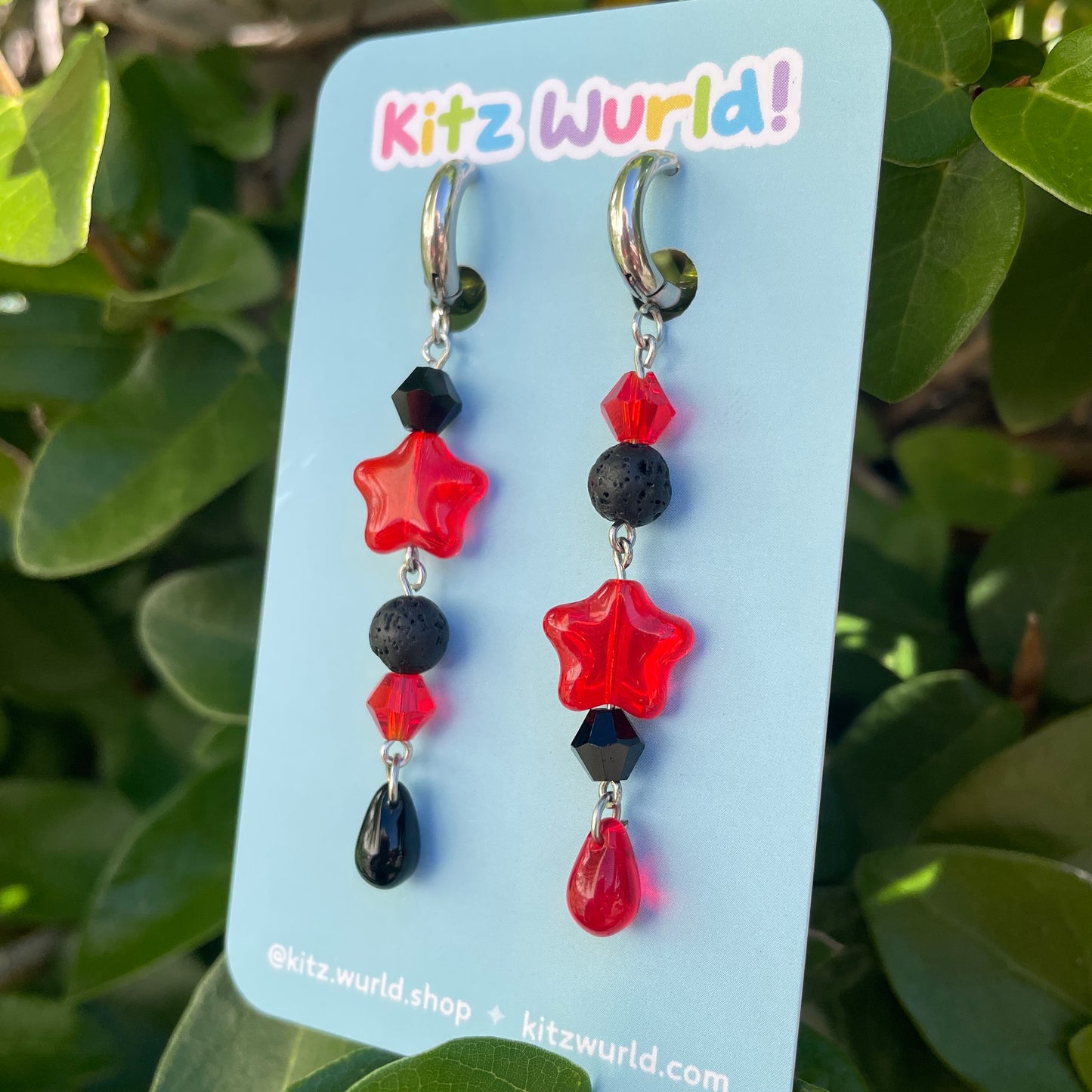 Red & Black Star Beaded Earrings by Kitz Wurld
