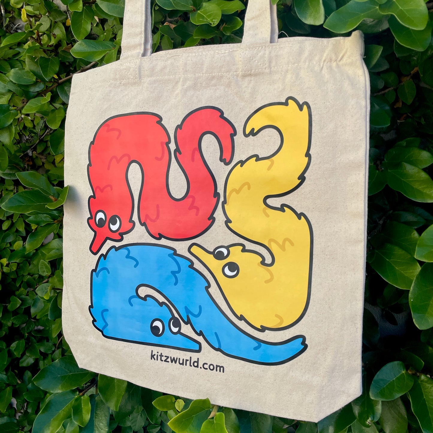 Worm-on-a-String Tote Bags by Kitz Wurld