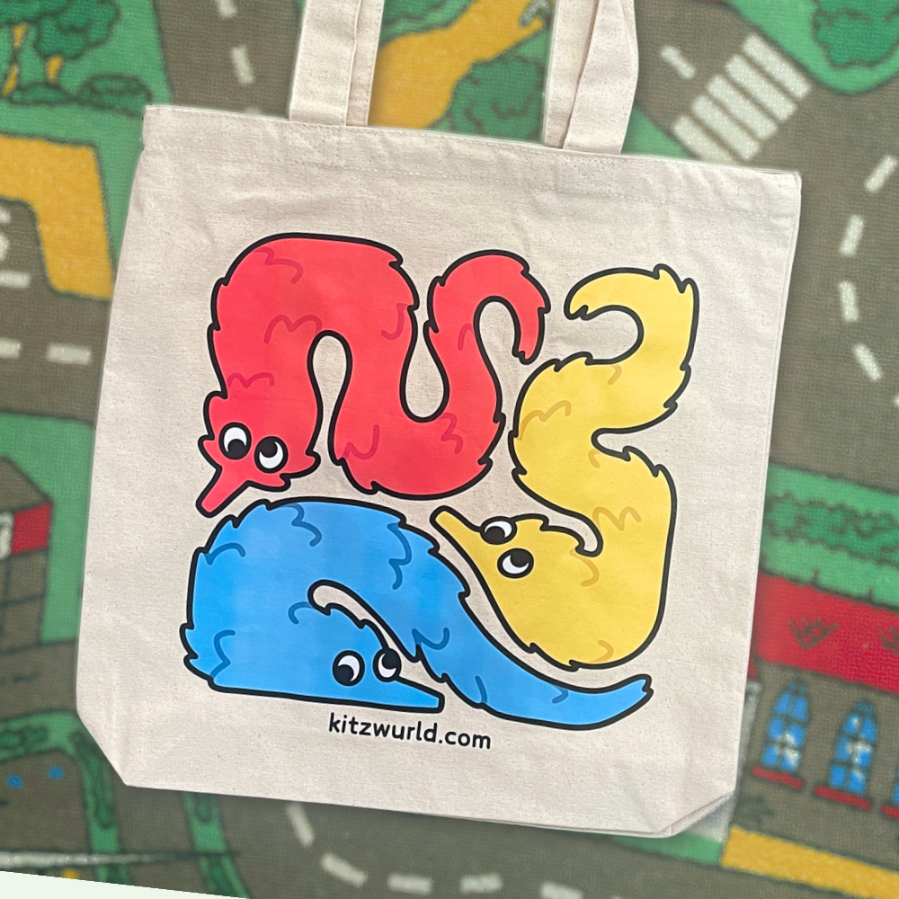 Worm-on-a-String Tote Bags by Kitz Wurld