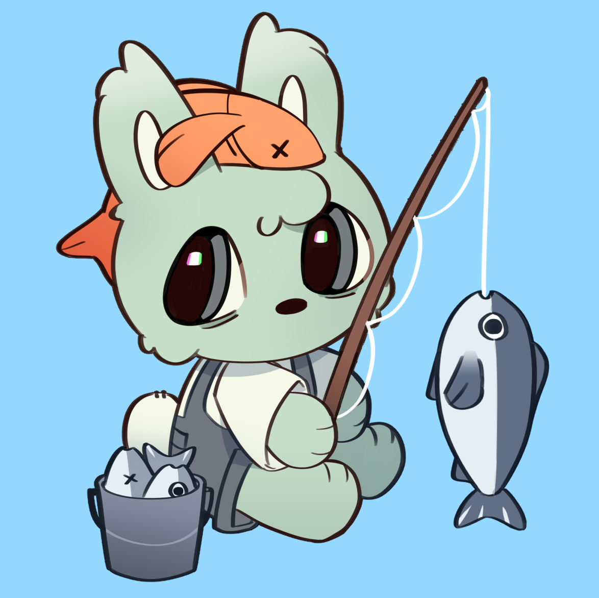 "Bucket" Fishing Bunny Phone Charm by thlurp