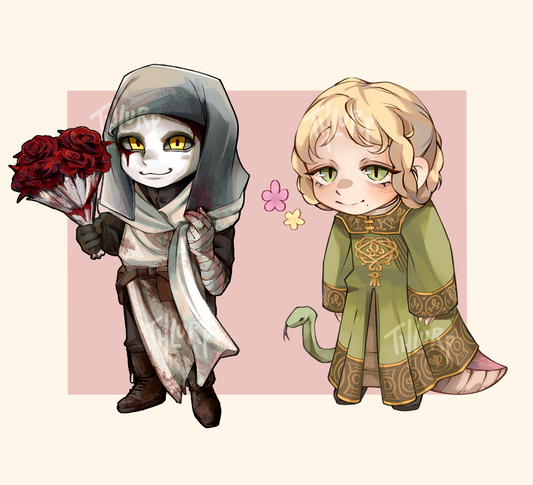 Rya and Varre Elden Ring Acrylic Charms by thlurp