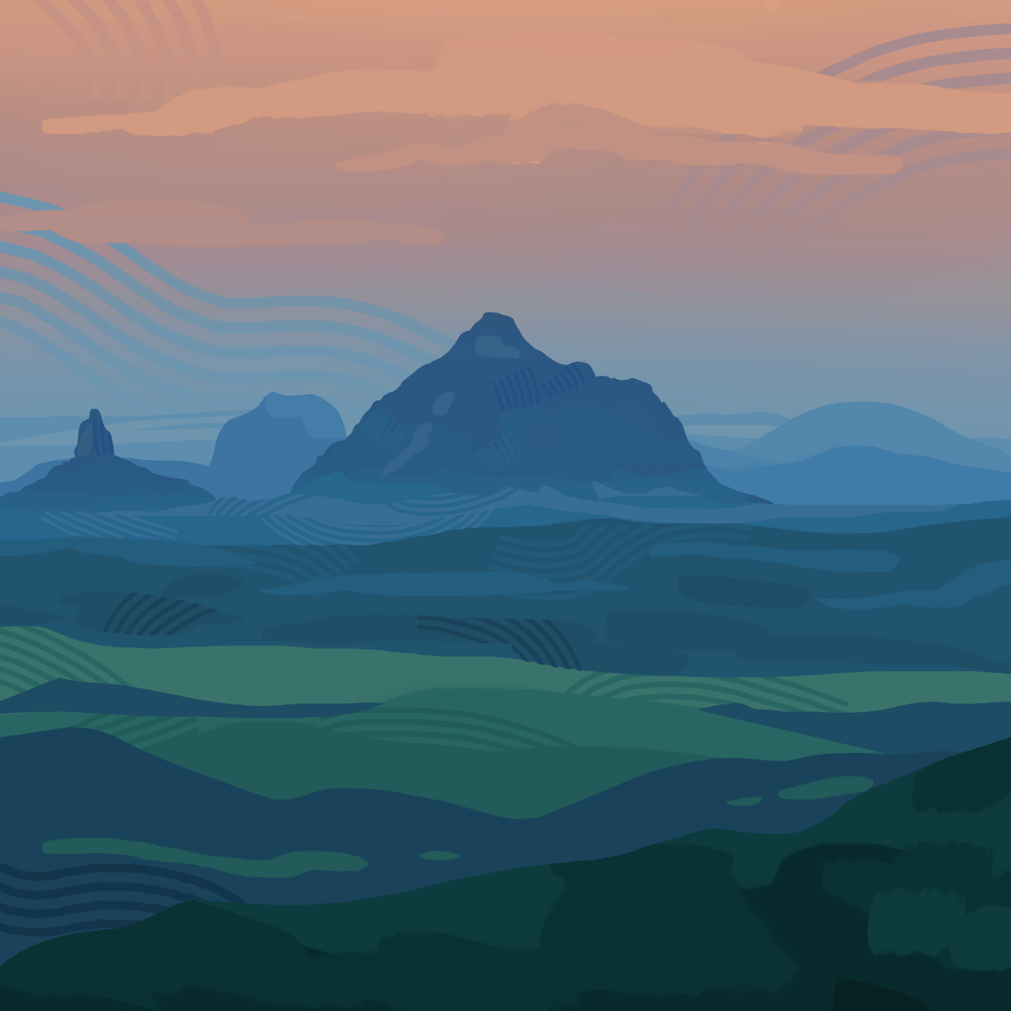 Glass House Mountains A5 Travel Poster by Jackaranda-Art