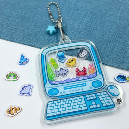 Computer Aquarium Shaker Keychain by Kitz Wurld