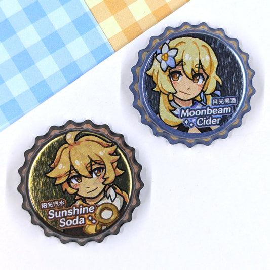 Genshin Bottle Cap Badges by actuallypunny