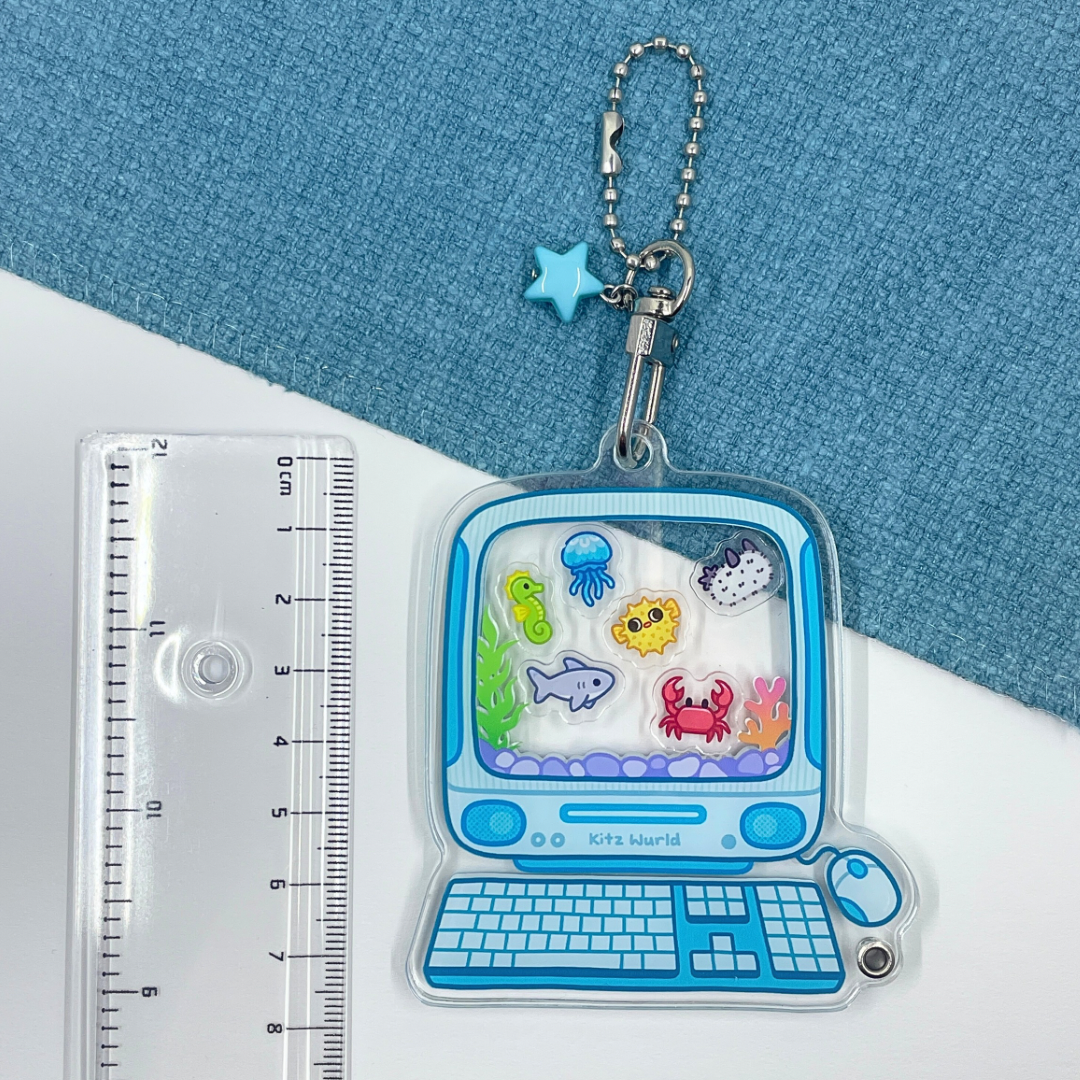 Computer Aquarium Shaker Keychain by Kitz Wurld