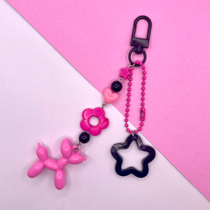 Pink & Black Balloon Dog Beaded Keychain by Kitz Wurld
