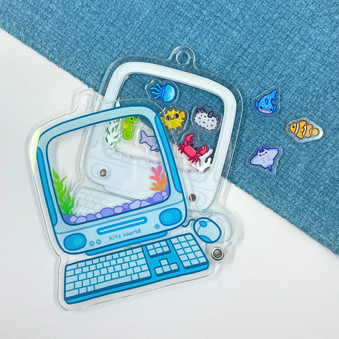 Computer Aquarium Shaker Keychain by Kitz Wurld