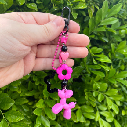 Pink & Black Balloon Dog Beaded Keychain by Kitz Wurld