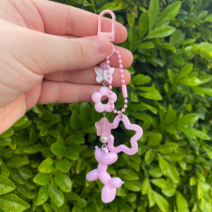 Pastel Pink Balloon Dog Beaded Keychain by Kitz Wurld