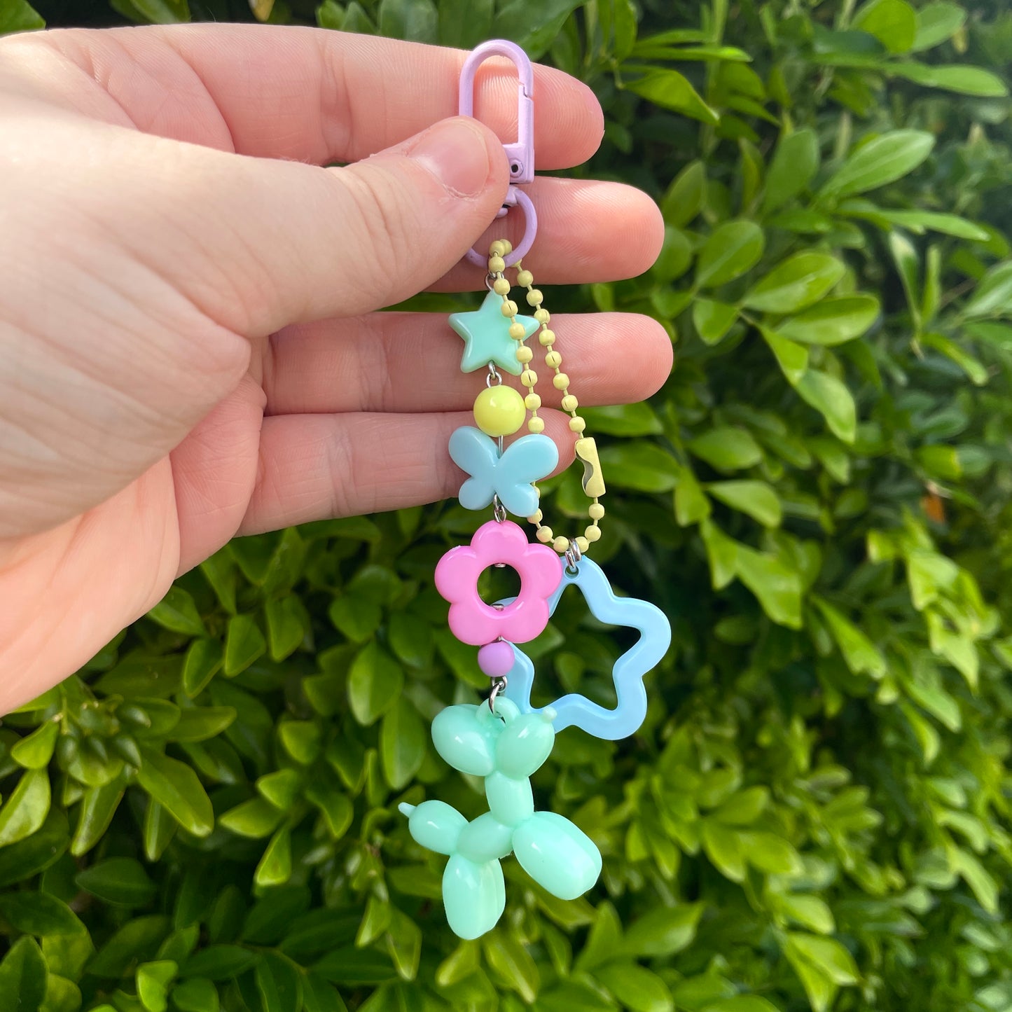 Pastel Rainbow Balloon Dog Beaded Keychain by Kitz Wurld