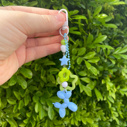 Blue & Green Balloon Dog Beaded Keychain by Kitz Wurld
