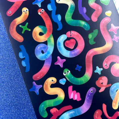 Gummy worm rave sticker sheet by nyxberyl