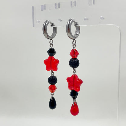 Red & Black Star Beaded Earrings by Kitz Wurld