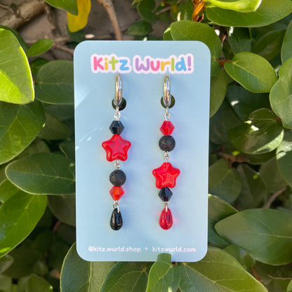 Red & Black Star Beaded Earrings by Kitz Wurld
