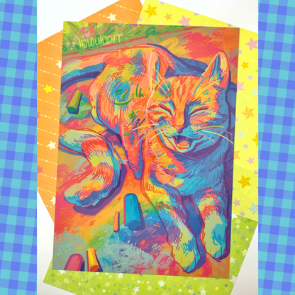 Rainbow Chalk Cat Print by Hololucent
