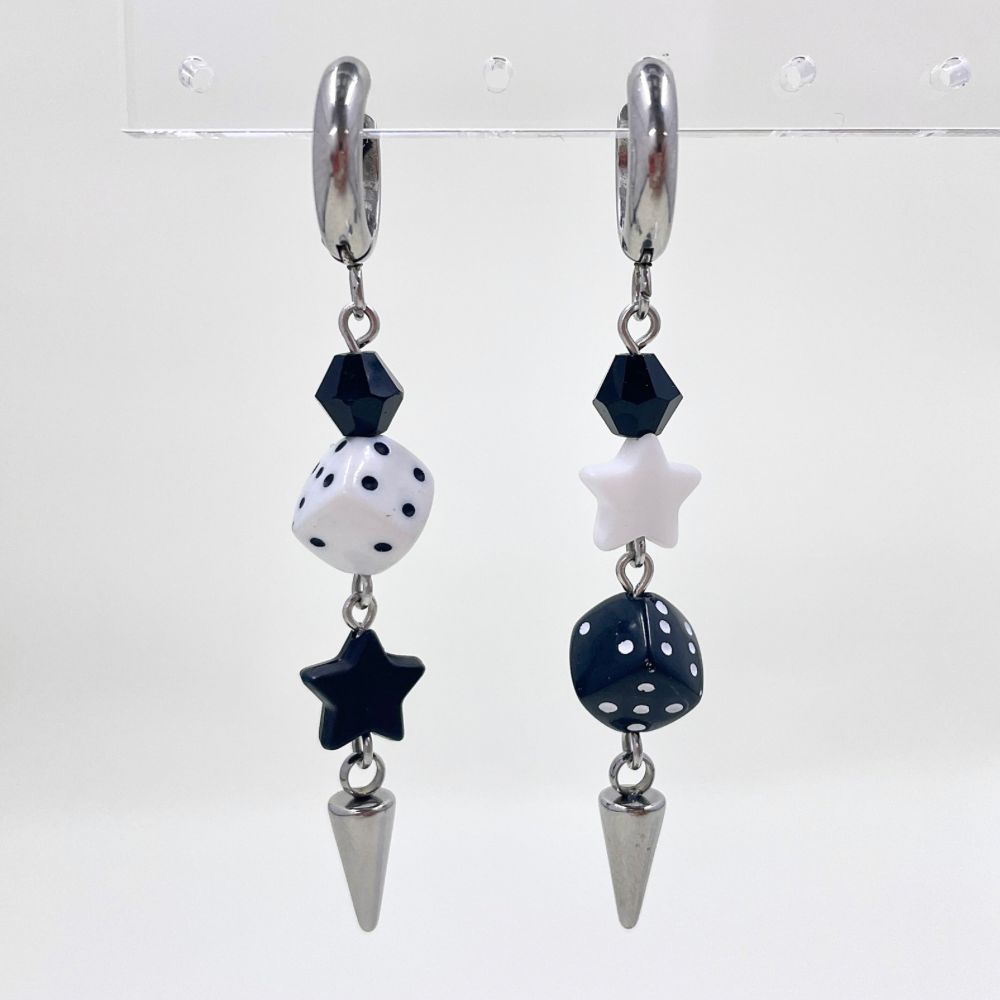 Black & White Spike Beaded Earrings by Kitz Wurld