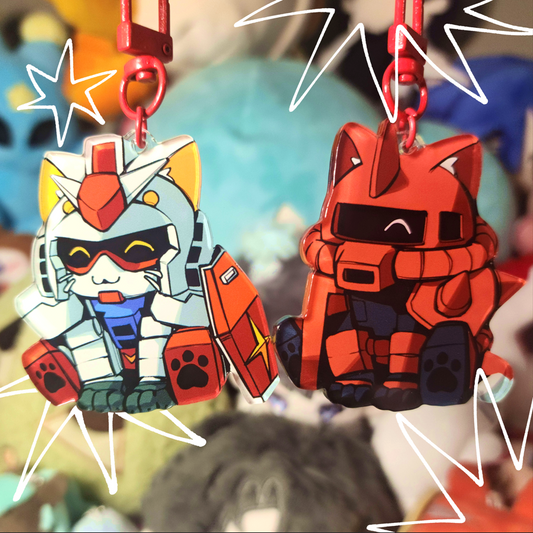 Gundam Kitty Acrylic Charms by thlurp
