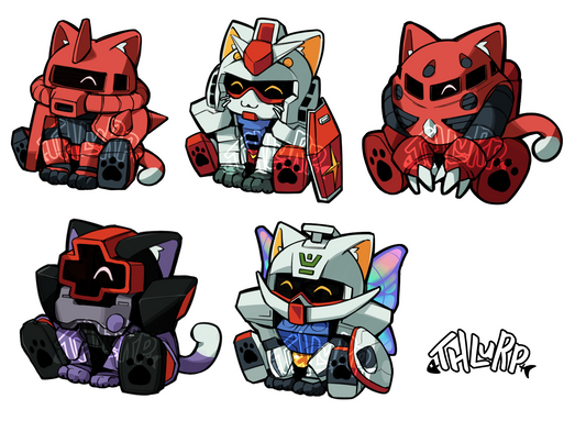 Gundam Kitty Acrylic Charms by thlurp