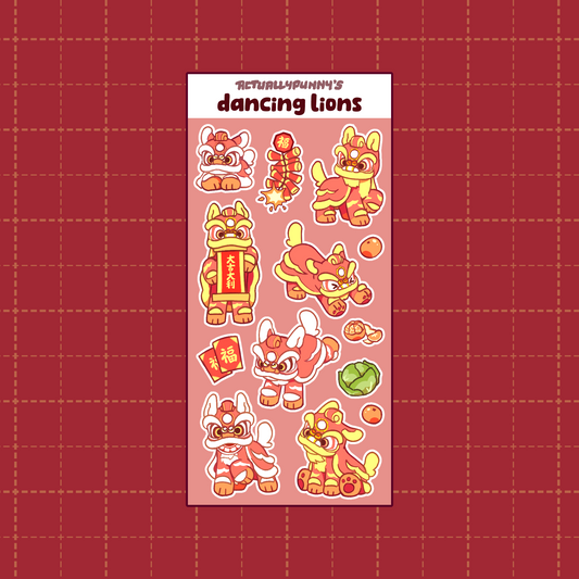 Dancing Lions Sticker Sheet by actuallypunny