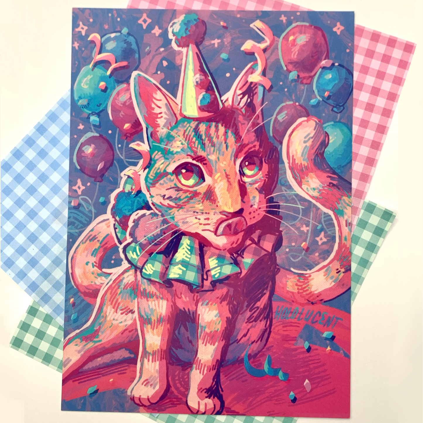 Party Clown Cat Print by Hololucent