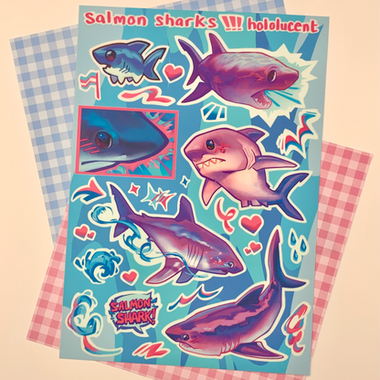 Salmon Shark Sticker Sheet by Hololucent
